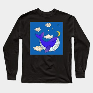 Whale among the clouds and moon Long Sleeve T-Shirt